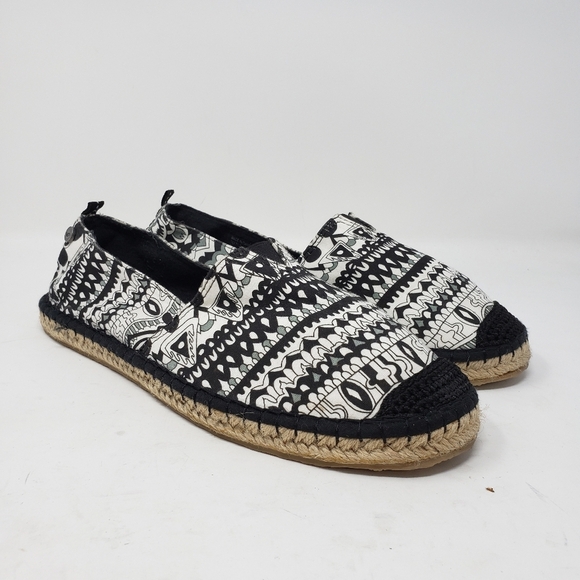 Sakroots Ella Espadrille Black White Slip-Ons Size 10 - Picture 1 of 8